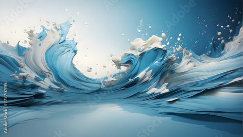 A dynamic and realistic 3D depiction of ocean waves crashing with forceful splashes photo