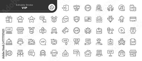 Set of line icons in linear style. Series - VIP. Very important person. Royalty and exclusivity. Outline icon collection. Conceptual pictogram and infographic. photo