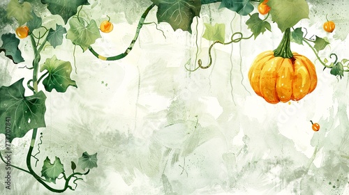 Gourd falling to the ground from the gourd vine, flat illustration photo