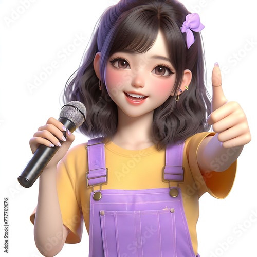 Animated Character Holding a Microphone and Giving a Thumbs Up photo