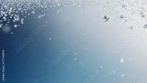 Falling clear tiny diamonds and aqua blue gradient background, copy space, business presentation.