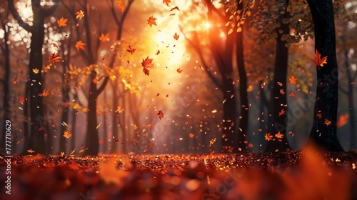 Animated 3D Autumn Forest with falling leaves.
