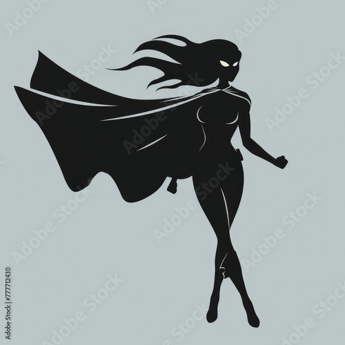 superhero woman silhouette with cape flowing in wind