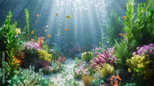 Animated 3D Underwater Scene with moving sea life and plants.