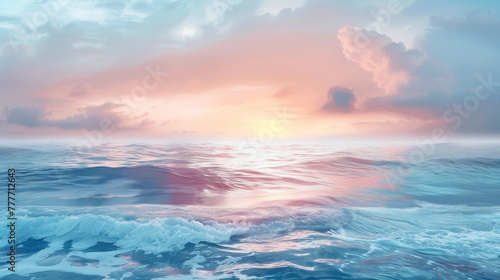 Calm sea at twilight, minimalistic pastel interpretation. © Exnoi