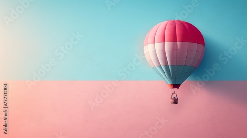 Conjure a background from powder blue to mauve, with a minimalist hot air balloon in the foreground.