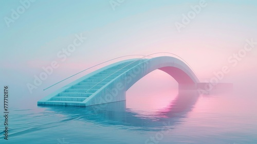Conjure a background moving from pale turquoise to lilac, with a minimalist bridge in the foreground.