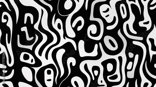 black and white geometric pattern, repetitive tile background, naive and ethnic art inspiration.