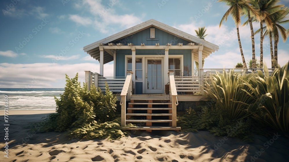 Fototapeta premium A photo of a Compact Beach House in a Serene