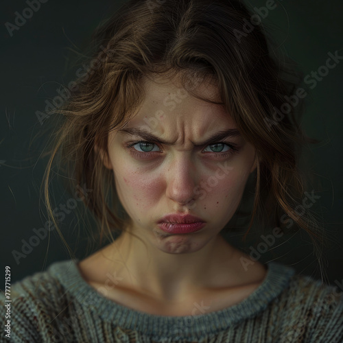 disgusted and frowning young woman