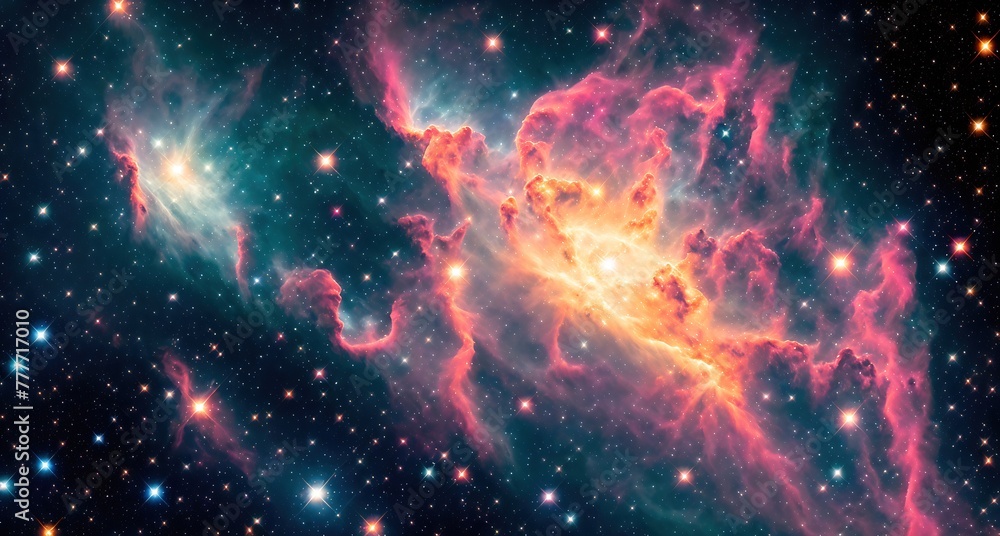 A nebula, a cloud of gas and dust in space. - obrazy, fototapety, plakaty 