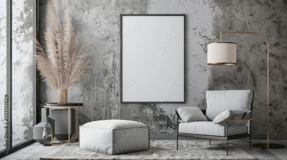 mock poster frame with modern interior living room background. mock poster frame with modern interior living room background.