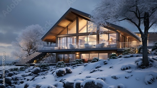 A photo of a Contemporary Chalet in a Winter