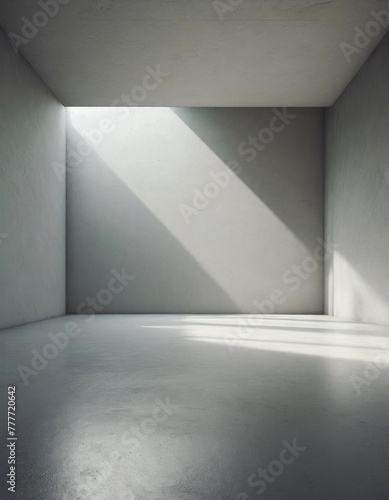 Empty room with black walls, white concrete floor and soft skylight from window, pool, simple minimalist interior architecture background with copy-space, 3d illustration 
