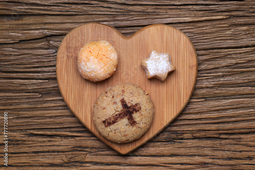 Cookies on a Wooden Heart photo