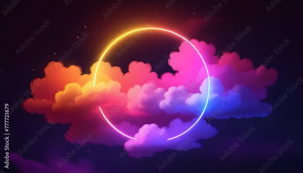 Vibrant multicolored clouds in shades of pink , yellow, blue, and a dark blue sky Background