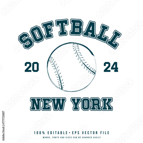 New York softball logo vector, text effect vector. Editable college t-shirt design printable text effect vector.	