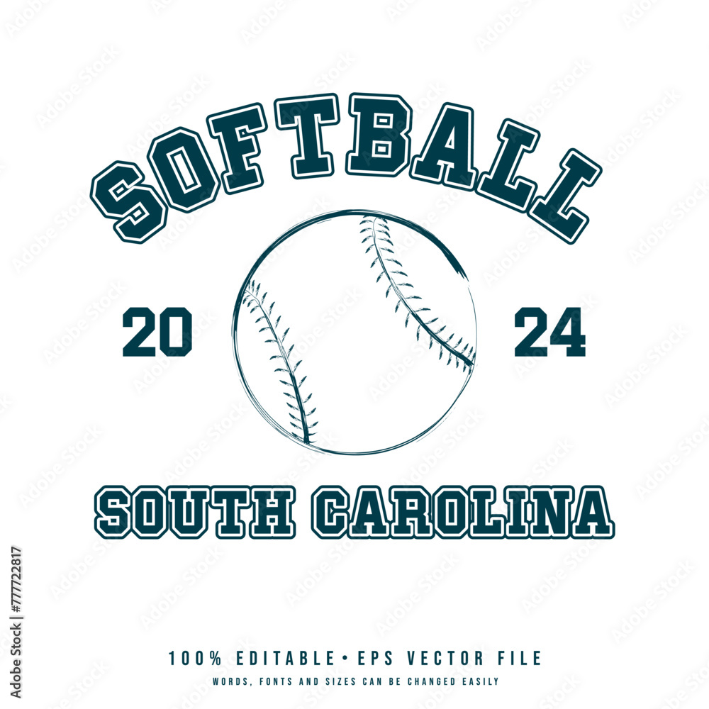 South Carolina softball logo vector, text effect vector. Editable ...