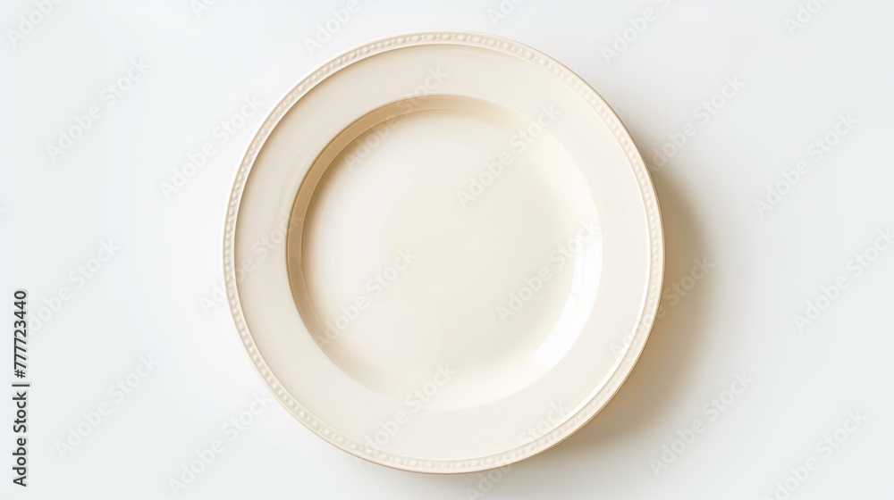 View from above of an empty plate on a white background. View from above of an empty plate on a white background.