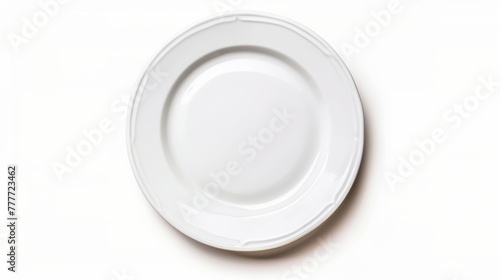 View from above of an empty plate on a white background.