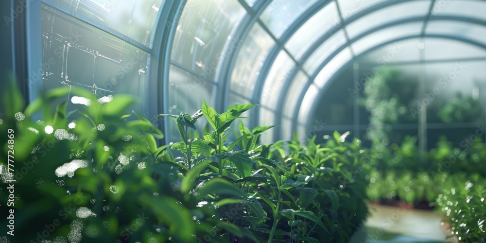 greenhouse with seedlings of herbs and vegetables Generative AI