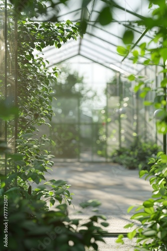 greenhouse with seedlings of herbs and vegetables Generative AI © València