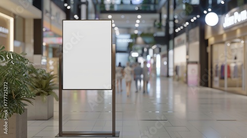 Mid Frame Poster Stand Mockup in Mall, Restaurant, Mall, Example, Poster Stand Banner Design with Blank Space