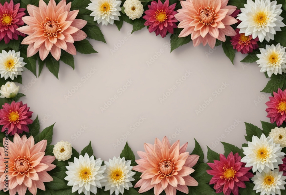 Photo real floral border with Lillis and chrysanthemum Photo real floral border with Lillis and chrysanthemum