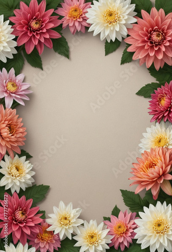 Photo real floral border with Lillis and chrysanthemum