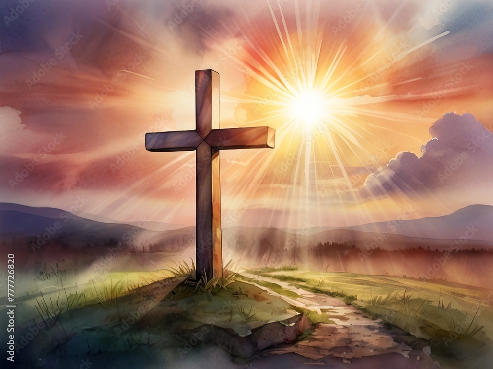 Crucifixion Of Jesus Christ - Cross At Sunset illustration