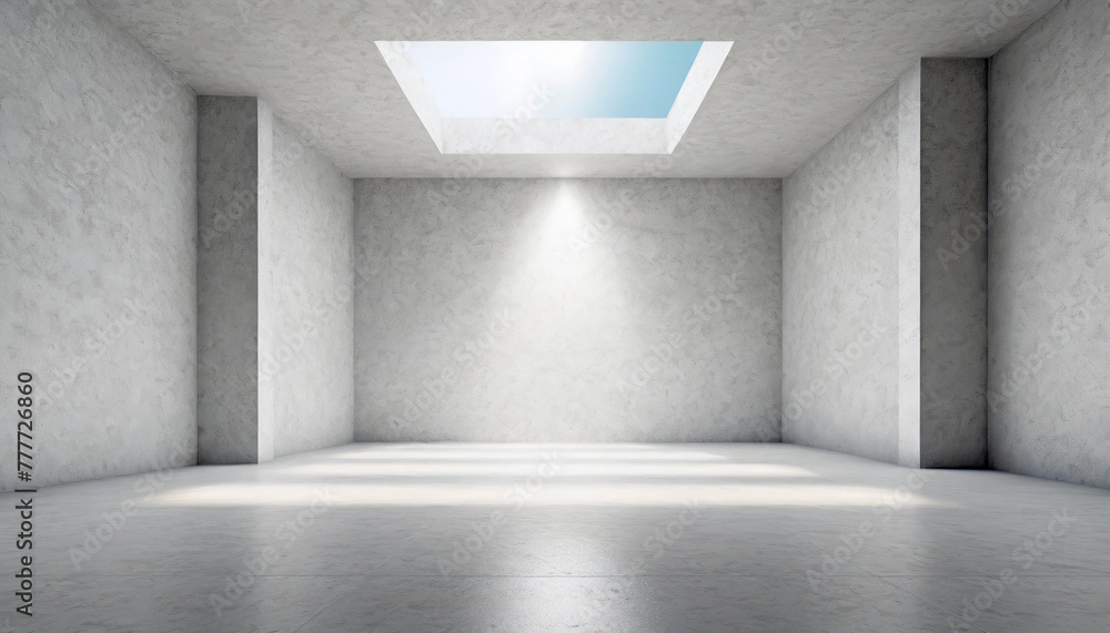 Empty room interior with concrete walls, grey floor with light and soft skylight from window. Background with copy-space Empty room interior with concrete walls, grey floor with light and soft skylight from window. Background with copy-space