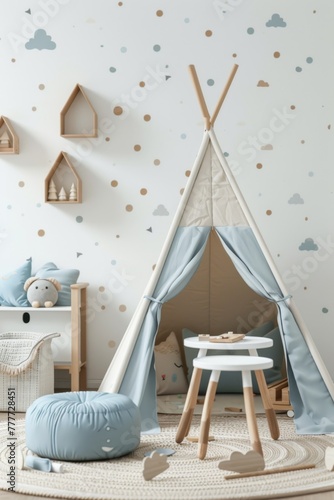 children's room with toys and tent Generative AI