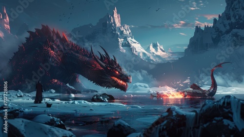 dream with arctic scene with fire instead of ice, and dragons as inhabitants