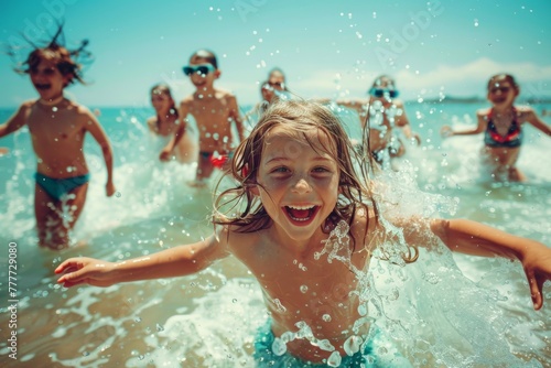 Children Playing in the Sea: Fun and Adventure by the Shoreline
