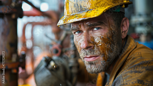 Portrait of a dirty worker with hardhat