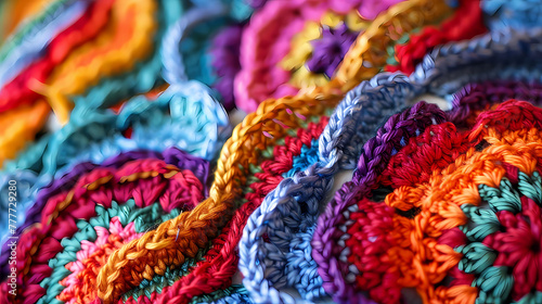 Detail of colorful crochet pattern background