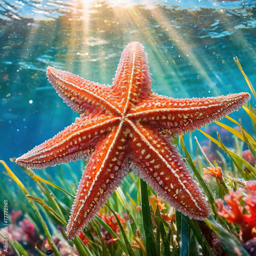 Starfish enjoying the sunlight entering the water photo