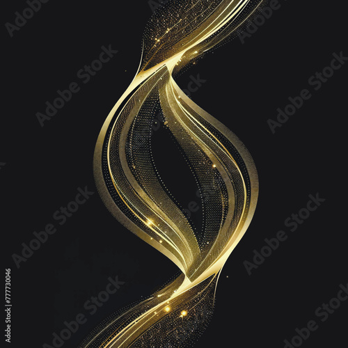 3d gold glittery flowing lines glowing abstract pattern background illustration with wavy flow lines. Beautiful flying lines and glitters ornate luxury surface backdrop. Grunge ornate shiny texture