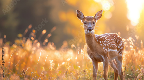 Young fawn in a sunlit field
