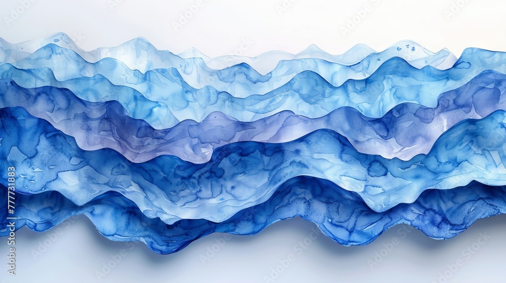 A blue neon color strip wave paper with an abstract texture horizontal background.