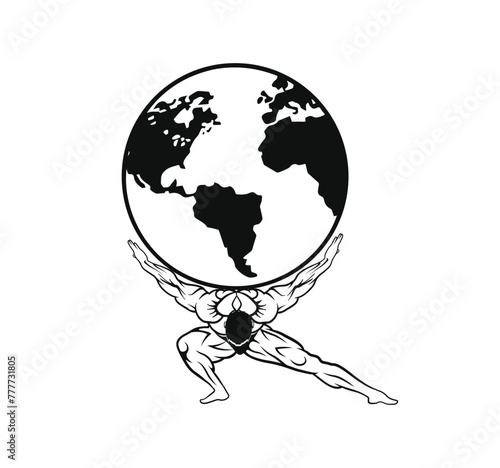 Strong Atlas bodybuilder carrying  world design illustration