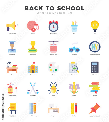 Back To School icons Pack. Flat icons set. Back To School collection set.