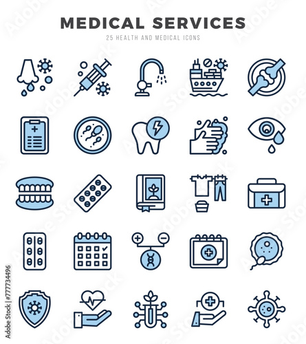 MEDICAL SERVICES Two Color icons collection. Two Color icons pack. Vector illustration