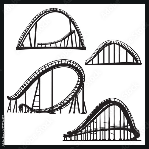 Roller coaster silhouette clipart vector set 