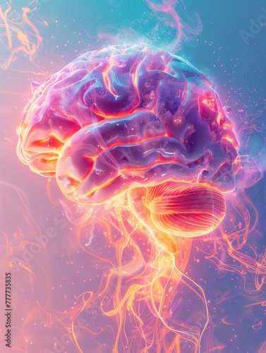 Colorful brain with energy coming out of it photo