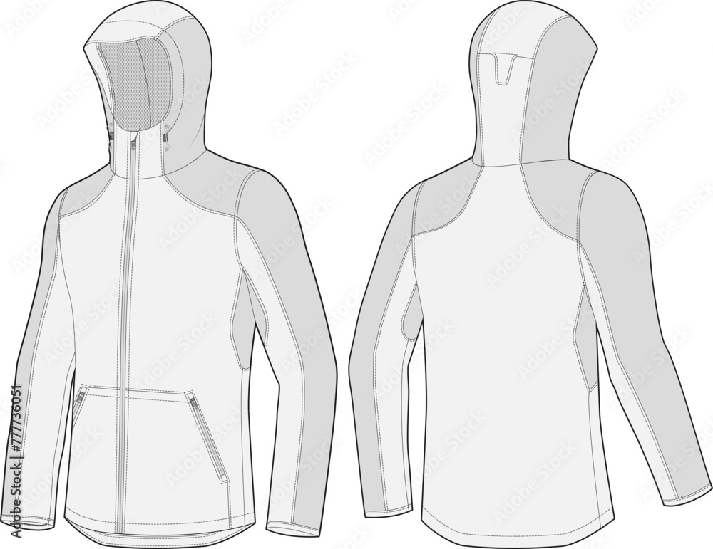 Nylon hooded sport jacket technical fashion illustration design ...