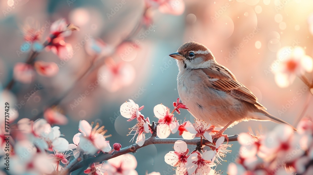 A quaint birdhouse amidst spring blossoms of almond flowers. A quaint birdhouse amidst spring blossoms of almond flowers.
