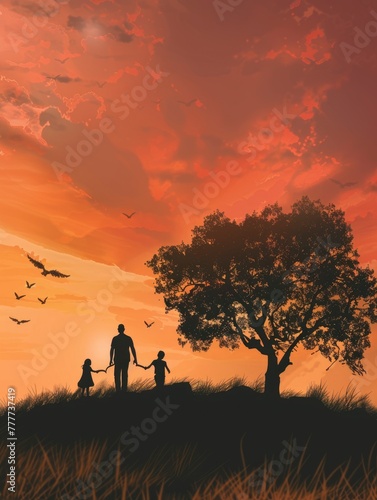 Father s day background with family silhouette  copy space - generative ai