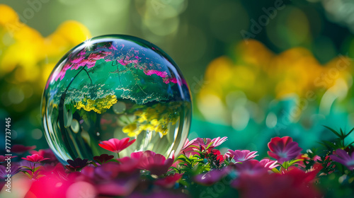 glass ball on a floral background