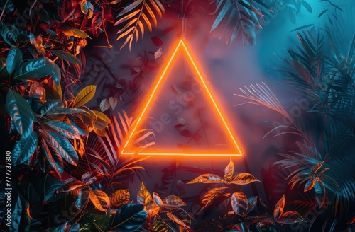neon triangle surrounded by tropical plants